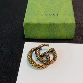Gucci GG Interlocking Textured Gold Brooch
