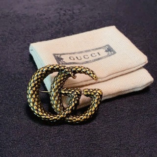 Gucci GG Interlocking Textured Gold Brooch