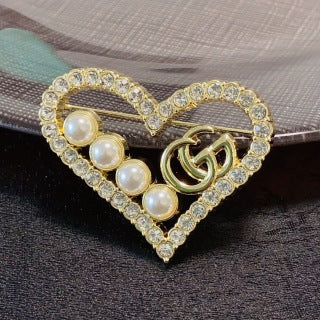 Gucci GG Heart Pearl Crystal Brooch