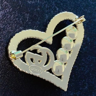 Gucci GG Heart Pearl Crystal Brooch