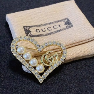 Gucci GG Heart Pearl Crystal Brooch