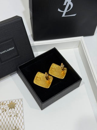 YSL Cassandre Textured Gold Plaque Earrings