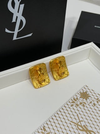 YSL Cassandre Textured Gold Plaque Earrings
