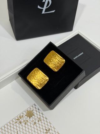 YSL Cassandre Textured Gold Plaque Earrings