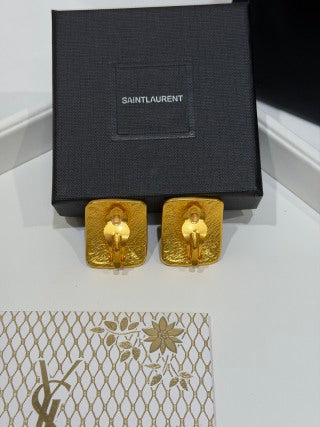 YSL Cassandre Textured Gold Plaque Earrings