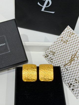 YSL Cassandre Textured Gold Plaque Earrings