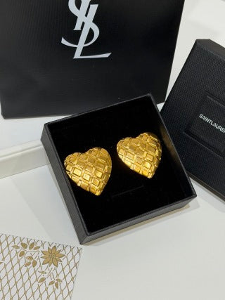 YSL Cœur Quilted Gold Heart Earrings