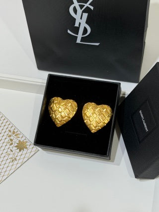 YSL Cœur Quilted Gold Heart Earrings