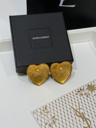 YSL Cœur Quilted Gold Heart Earrings