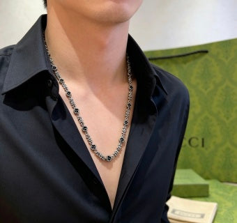 Gucci GG Bead Link Silver Chain Necklace