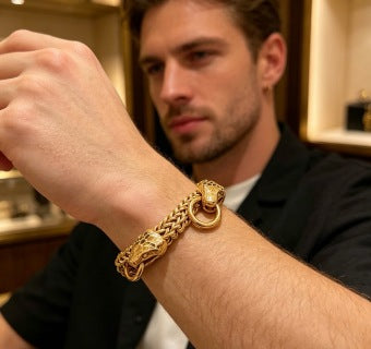 Gucci GG Tiger Head Link Gold Chain Bracelet