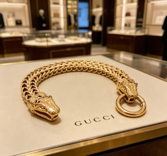 Gucci GG Tiger Head Link Gold Chain Bracelet