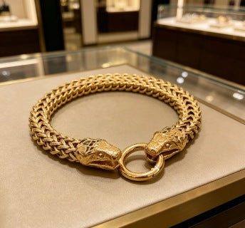 Gucci GG Tiger Head Link Gold Chain Bracelet
