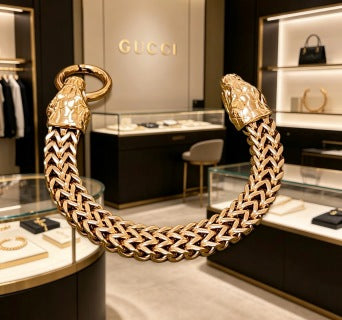 Gucci GG Tiger Head Link Gold Chain Bracelet