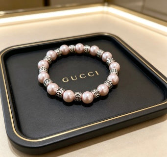 Gucci GG Pearl Bead Rose Gold Accent Bracelet