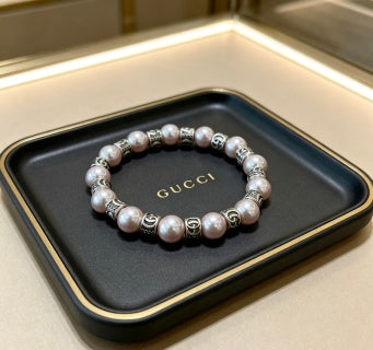Gucci GG Pearl Bead Rose Gold Accent Bracelet