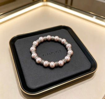 Gucci GG Pearl Bead Rose Gold Accent Bracelet