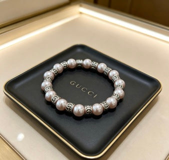 Gucci GG Pearl Bead Rose Gold Accent Bracelet