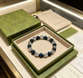 Gucci GG Blue Onyx Bead Silver Accent Bracelet
