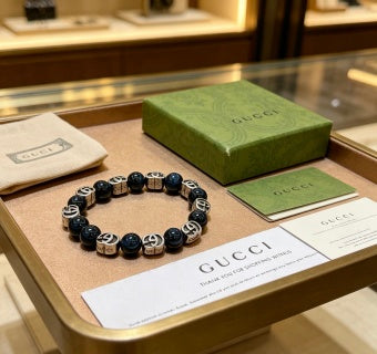 Gucci GG Blue Onyx Bead Silver Accent Bracelet