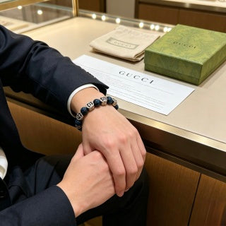 Gucci GG Blue Onyx Bead Silver Accent Bracelet
