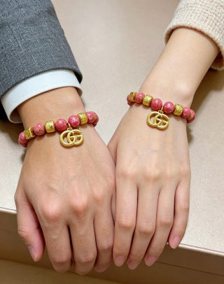 Gucci GG Red Bead Charm Gold Bracelet