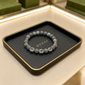 Gucci GG Grey Bead Silver Accent Stretch Bracelet