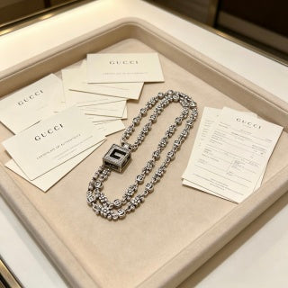 Gucci GG Vintage Link Medallion Silver Long Necklace