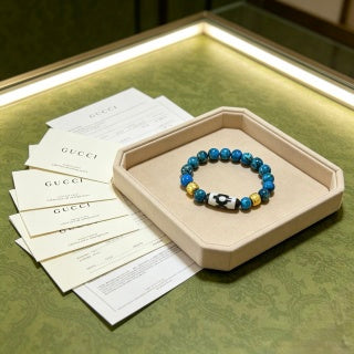 Gucci GG Blue Bead Charm Stretch Bracelet