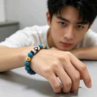 Gucci GG Blue Bead Charm Stretch Bracelet