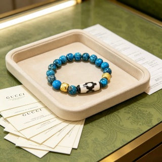 Gucci GG Blue Bead Charm Stretch Bracelet