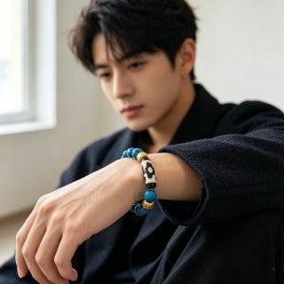 Gucci GG Blue Bead Charm Stretch Bracelet