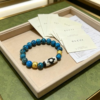 Gucci GG Blue Bead Charm Stretch Bracelet