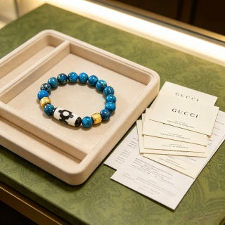 Gucci GG Blue Bead Charm Stretch Bracelet