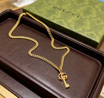 Gucci GG Key Pendant Gold Chain Necklace