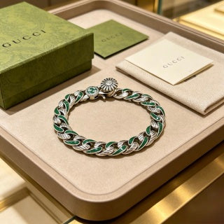 Gucci GG Green Enamel Twisted Link Bracelet