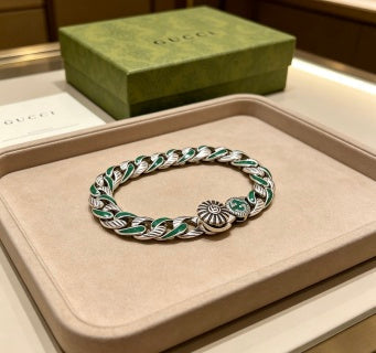 Gucci GG Green Enamel Twisted Link Bracelet