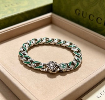 Gucci GG Green Enamel Twisted Link Bracelet