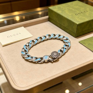 Gucci GG Blue Enamel Link Chain Bracelet