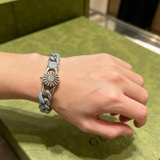 Gucci GG Blue Enamel Link Chain Bracelet