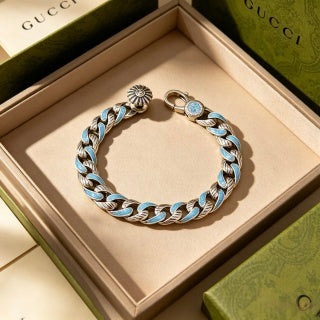 Gucci GG Blue Enamel Link Chain Bracelet