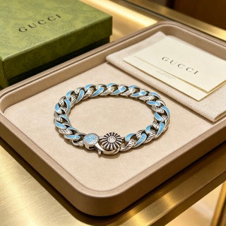 Gucci GG Blue Enamel Link Chain Bracelet