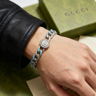 Gucci GG Blue Enamel Link Chain Bracelet