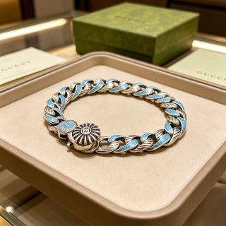 Gucci GG Blue Enamel Link Chain Bracelet