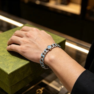 Gucci GG Blue Enamel Link Chain Bracelet