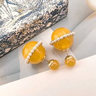 Dior Soleil Amber Pearl Stud Earrings
