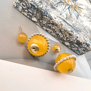 Dior Soleil Amber Pearl Stud Earrings