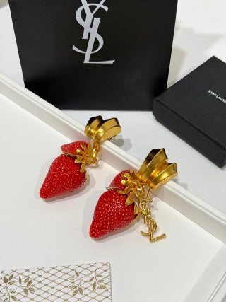 YSL Jardin Rouge Strawberry Clip Earrings