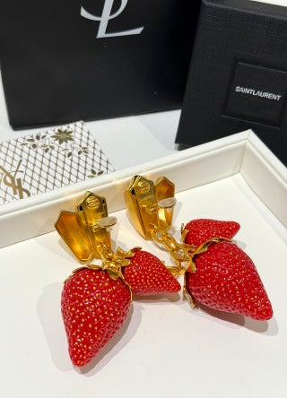YSL Jardin Rouge Strawberry Clip Earrings