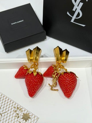 YSL Jardin Rouge Strawberry Clip Earrings